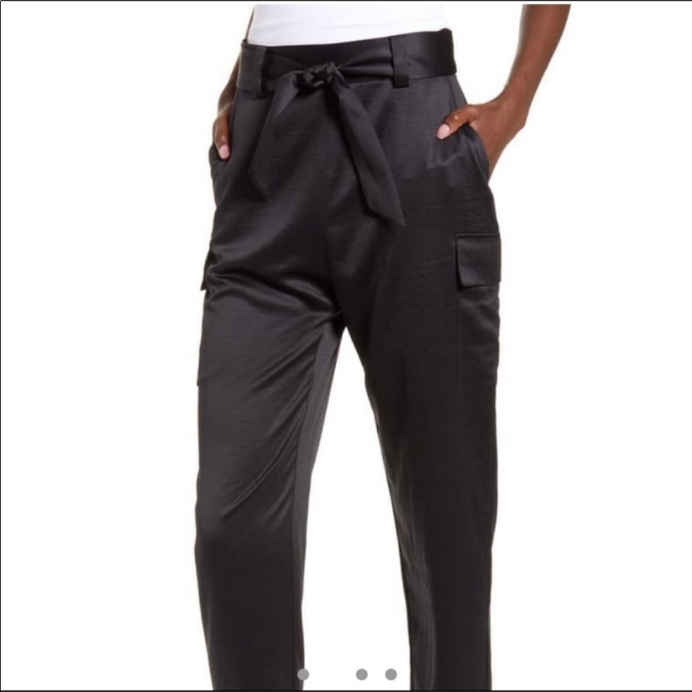 LEITH BLACK SATIN CARGO TROUSERS